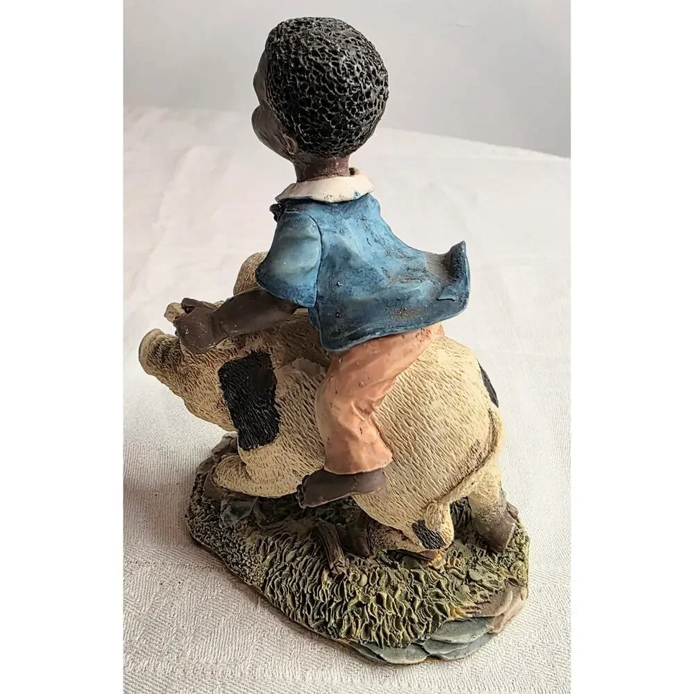 Vintage African American Boy Pig Herder/Rider Figurine Ceramic/Resin 4 1/2